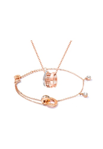 YOUNIQ YOUNIQ 18K Rosegold 3 Little Rings Necklace & DAFEN Bracelet Set B5B52AC71AE30AGS_1
