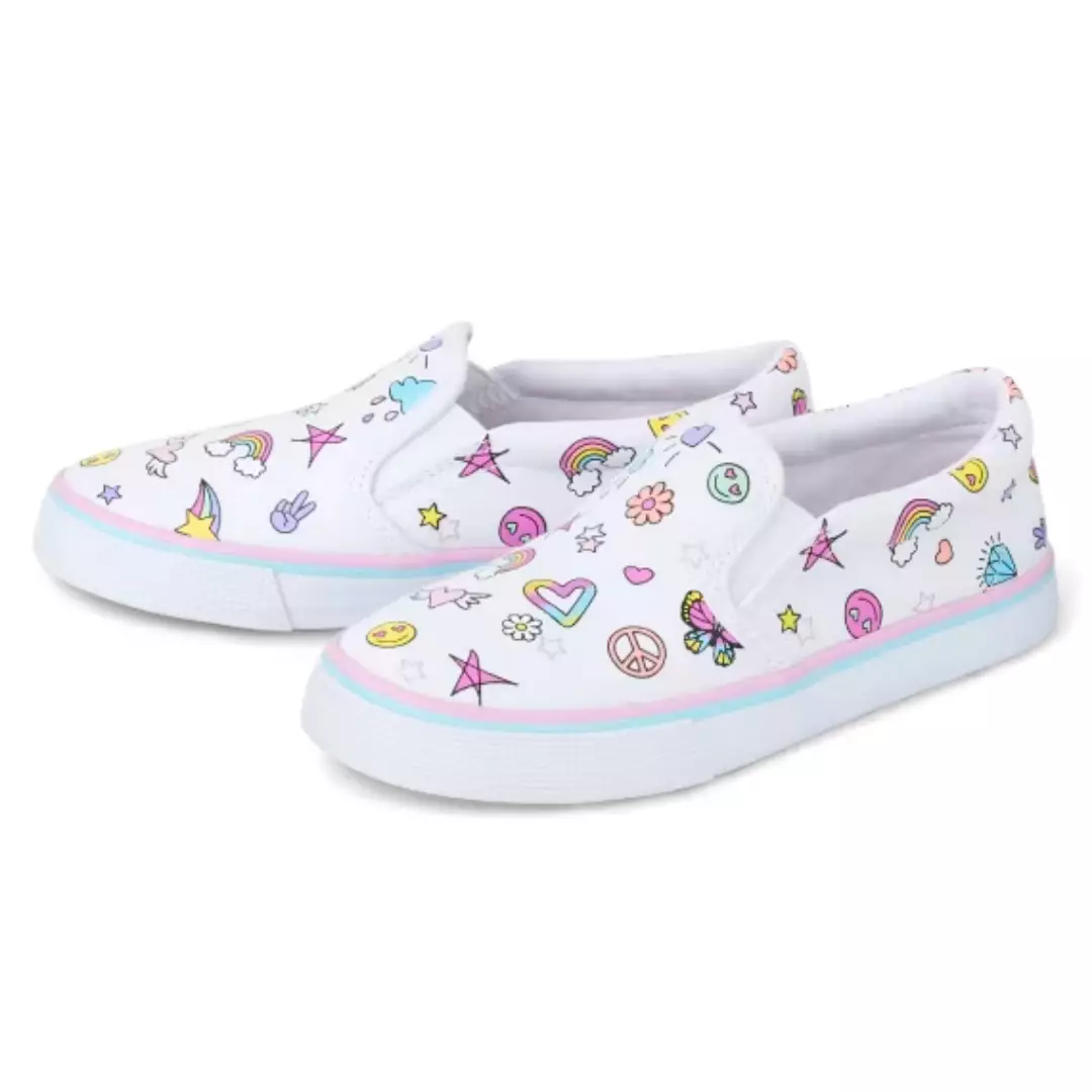 Girls Doodle Slip On Sneakers - Sepatu Sandal Anak Perempuan (Putih)