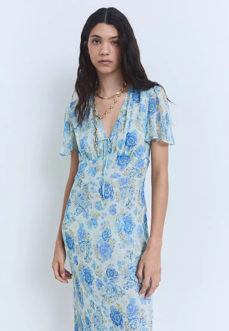 Long Floral Dress With Short Sleeves