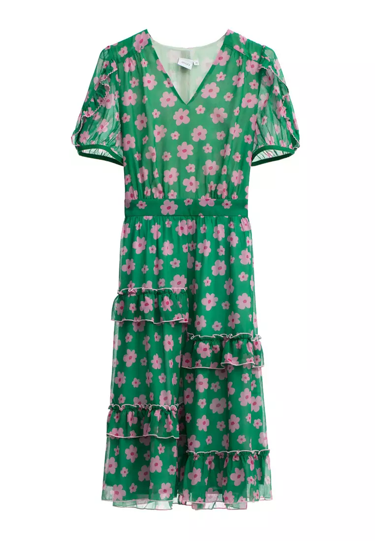 Buy iROO VNeck Floral Print Ruffle Dress 2024 Online ZALORA Philippines
