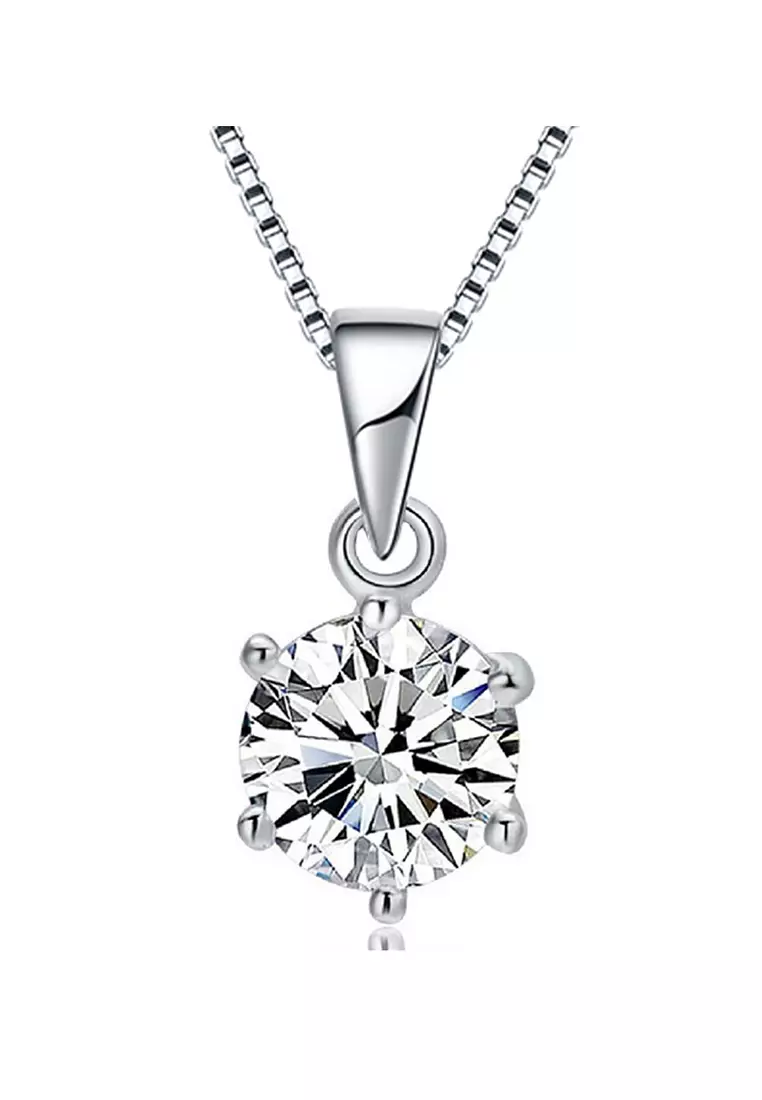 18k white GP made with SWAROVSKI ZIRCONIA invisible necklace Solitaire  Pendant