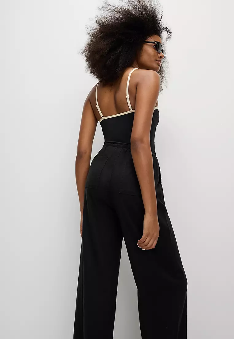 Linen Blend Wide Leg Trousers