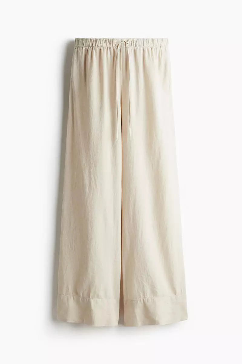 Wide linen-blend trousers