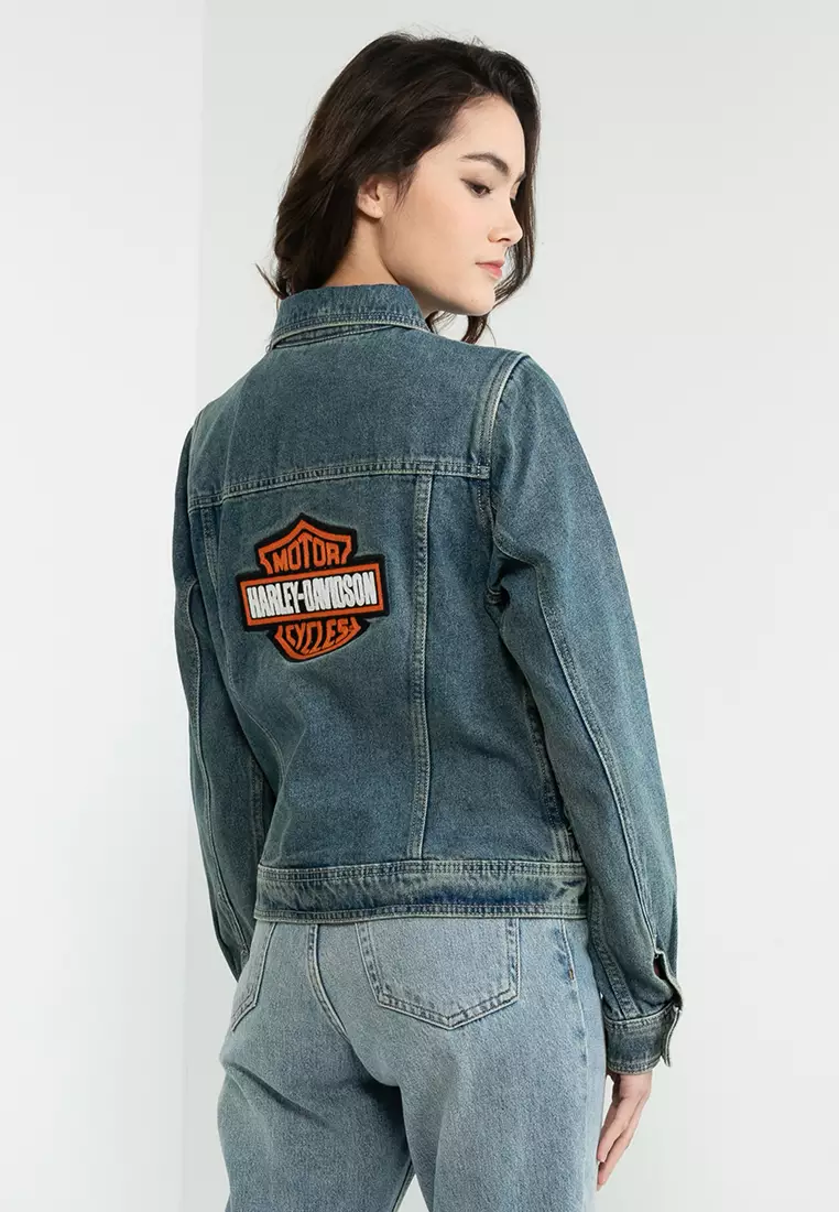 Harley davidson jean jacket hot sale womens