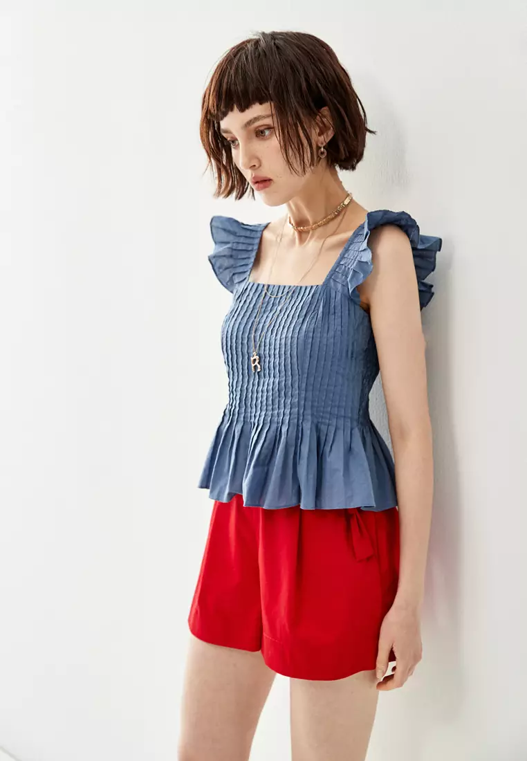 Buy iROO Blue Peplum Shirring Vest Online | ZALORA Malaysia