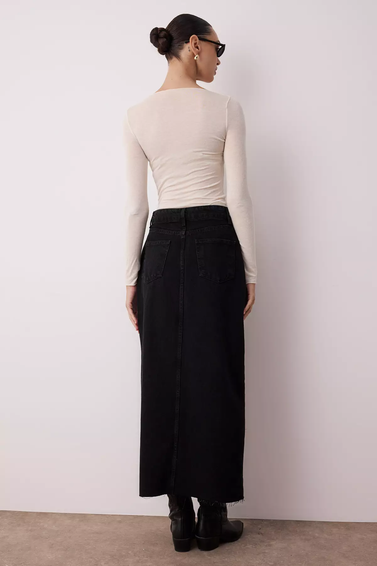 Slit Maxi Denim Skirt