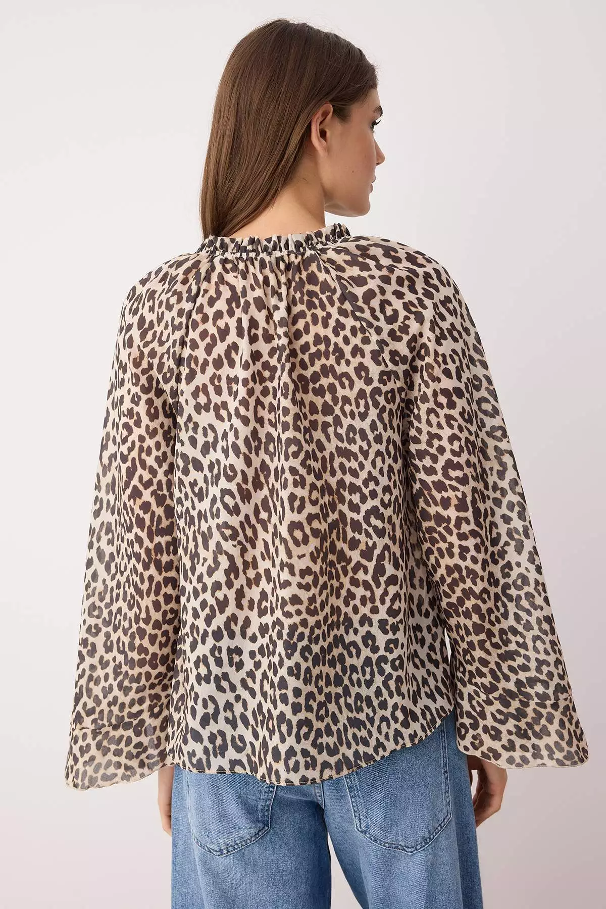 Multicolored Flounce Sleeve Leopard Print Blouse