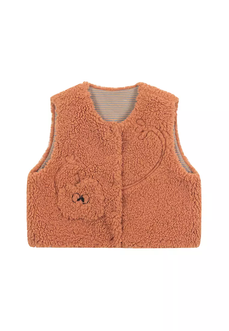 女小童棉马甲水果绣花羊羔毛保暖背心棉袄