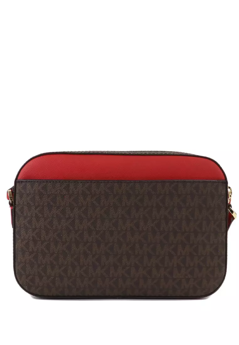 Jet Set Item Signature Large Chain Crossbody Bag - Dark Brown/Red