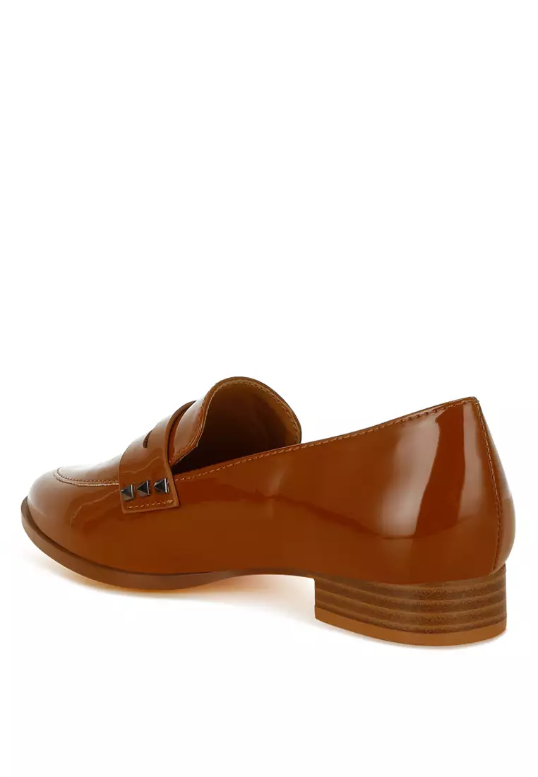 Patent Pleather Penny Loafers in Tan