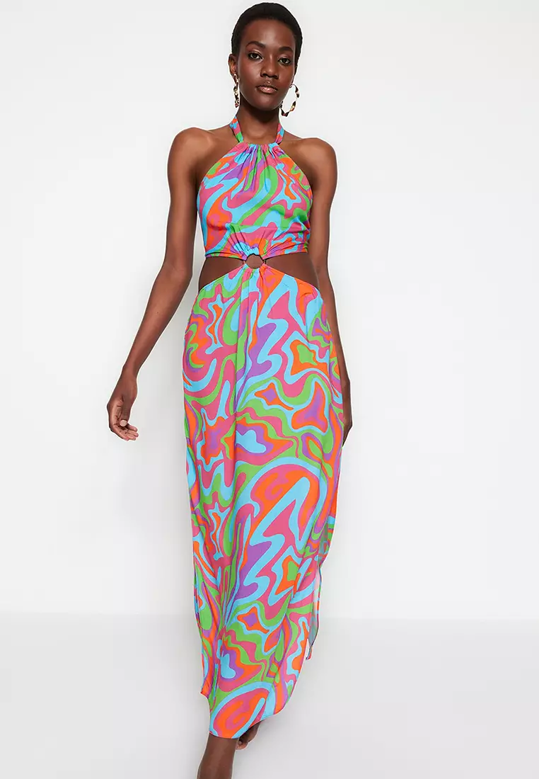 Multi Color Digital Print Sleeveless Long Gown