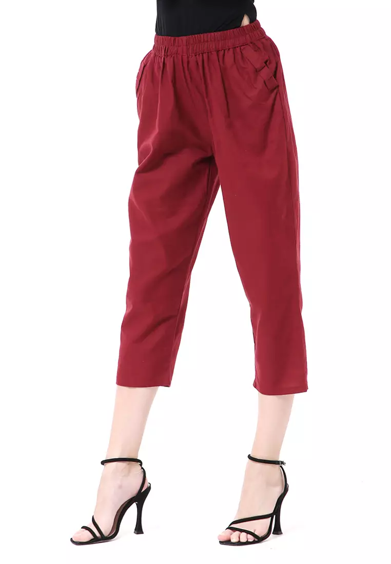 Stella Long Pants Celana Kulot Wanita Korean Style Material Linen ORIGINAL - Maroon