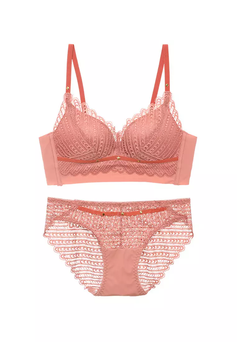 Buy ZITIQUE Women's 3/4 Cup Wireless Push Up Lacetrimmed Lingerie Set