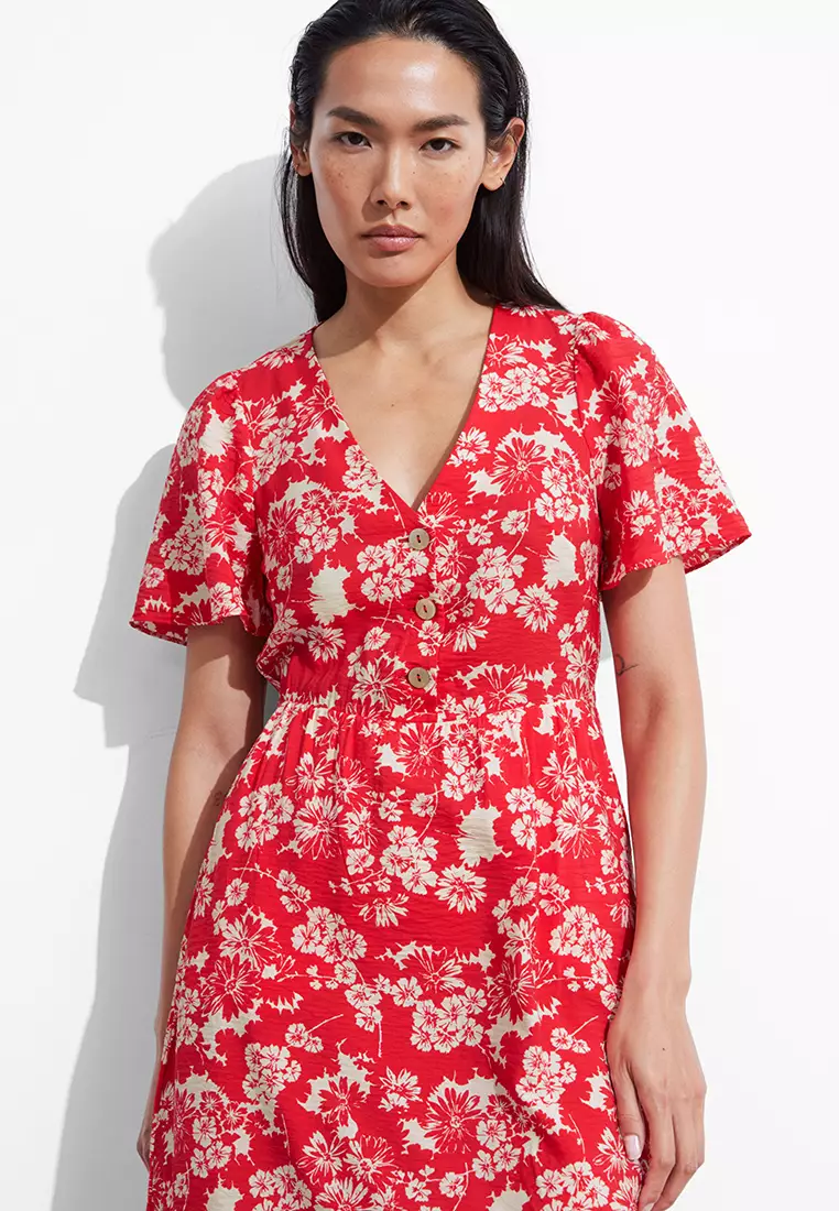 Flutter-Sleeve Midi Dress