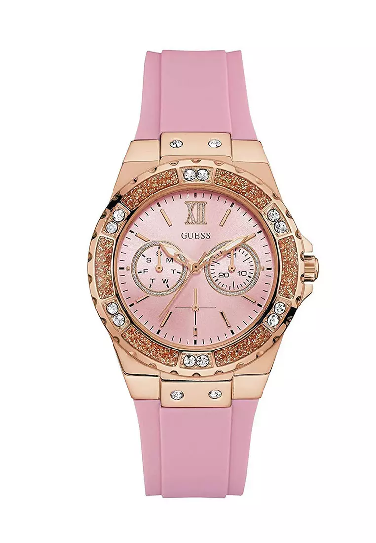 Guess Jam Tangan Wanita Pink Rosegold Rubber W1053L3