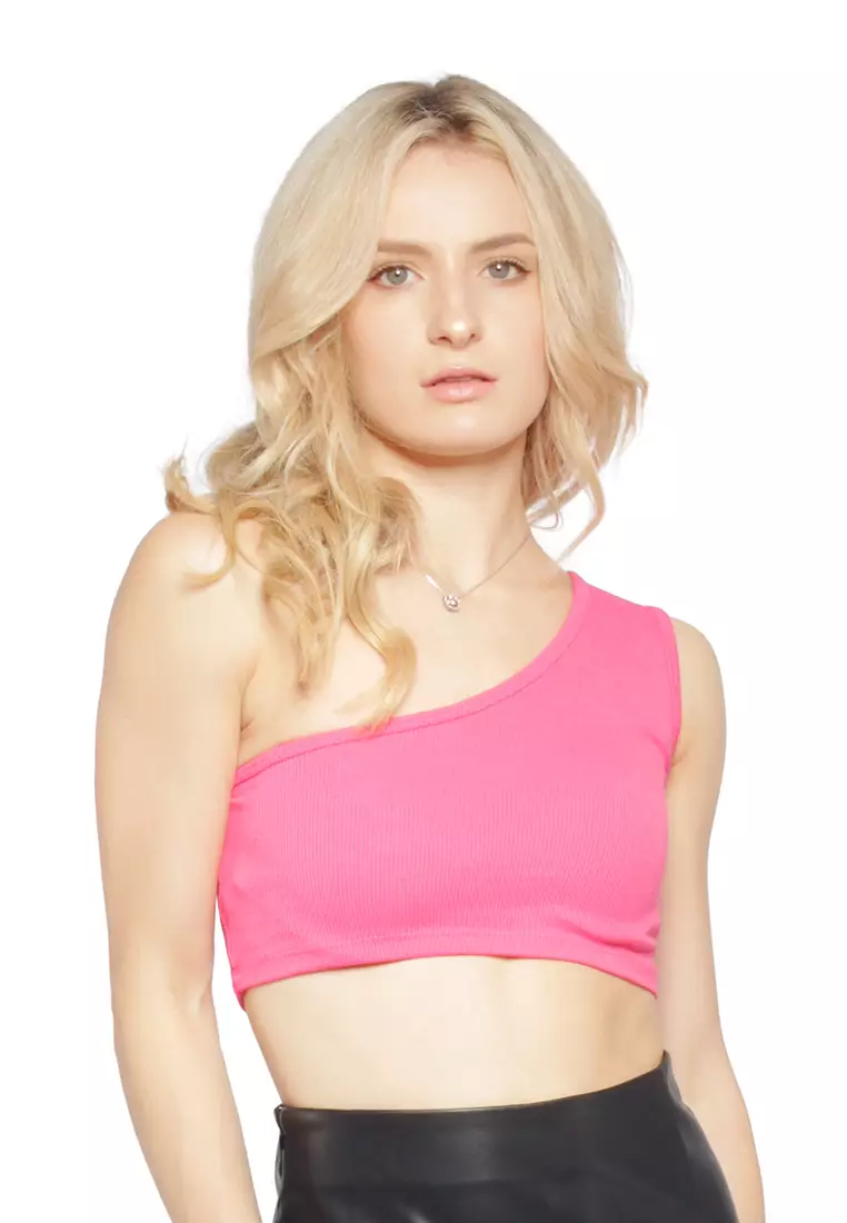 Pink Asymmetrical Basic Crop Top