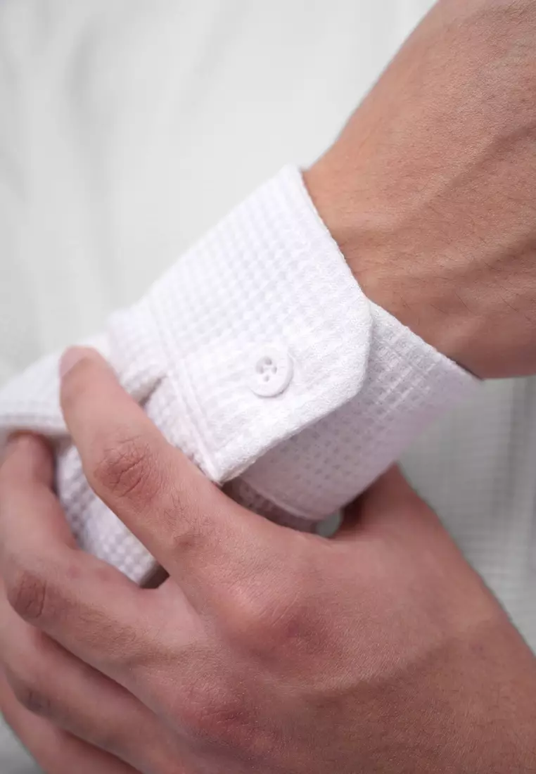 Ryusei Kemeja Kerah Koko Lengan Panjang Ultra Waffle White