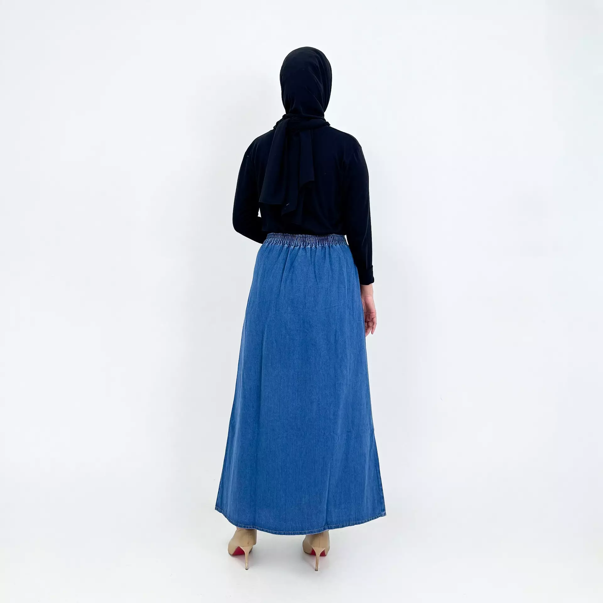Aisah Denim Skirt BLUE Rok Panjang Jeans Wanita Fit 85 Kg
