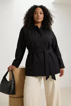 Trendyol Black Oversize Large Size Belted Short Trench Coat