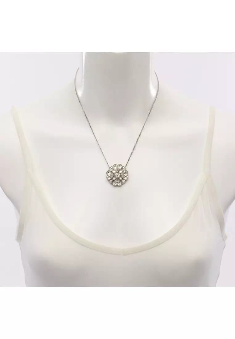 Chanel Pre-Loved Chanel Clover coco mark necklace crystal Silver