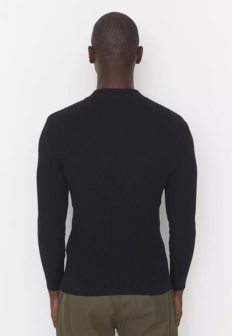 Slim Fit Half Turtleneck Zipper Corduroy Sweater