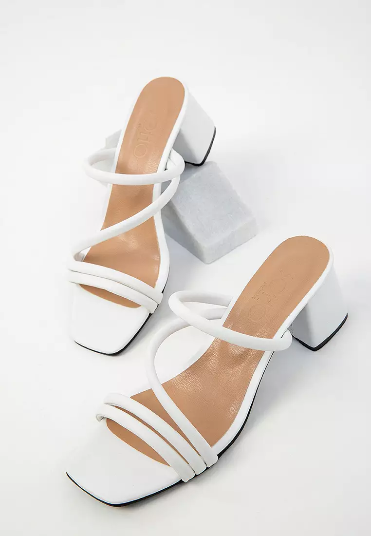 Strappy Block Heel White Mules Strappy Strappy Style Block Heel