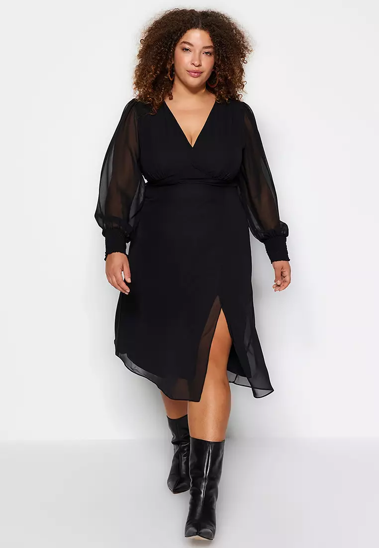 Buy Trendyol Plus Size Slit A-Line Midi Dress 2025 Online ZALORA