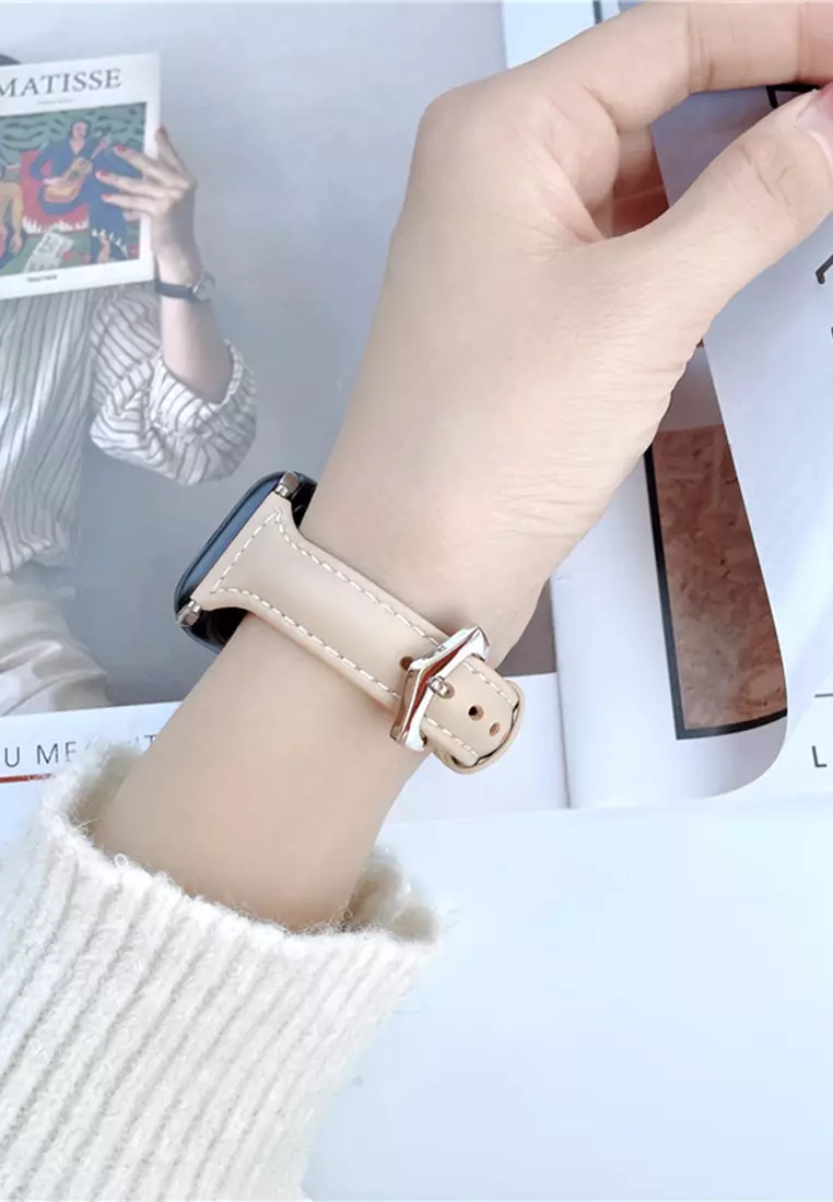 Tali Jam Kulit Apple Watch Strap Jam Tangan Genuine Leather Strap Wanita 38/40/41mm Apricot