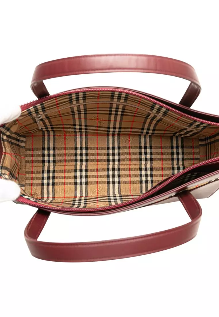 Pre-Loved Burberry House Check Trimmed Leather Handbag