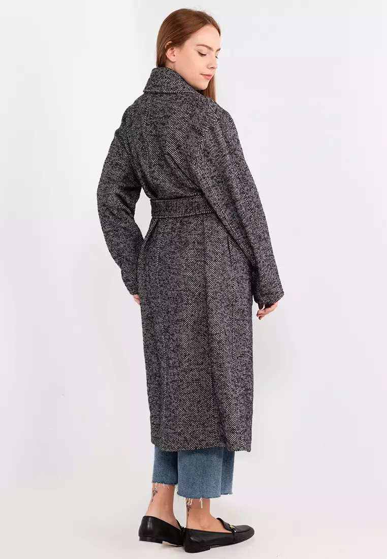 Rayay belted high outlet neck wool coat