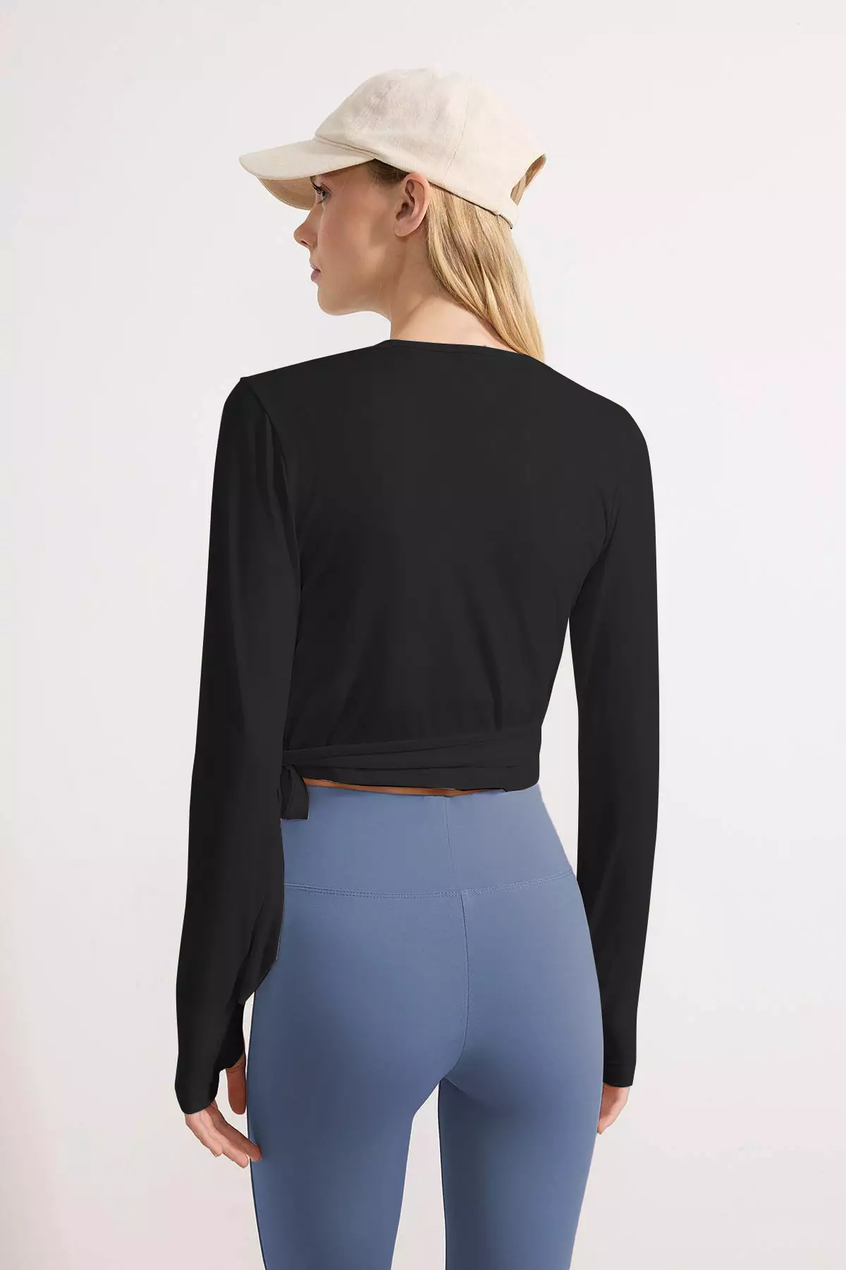 Black Micro Tied Double Breasted Crop Knitted Sports Blouse/Bolero Thmss26Bz2