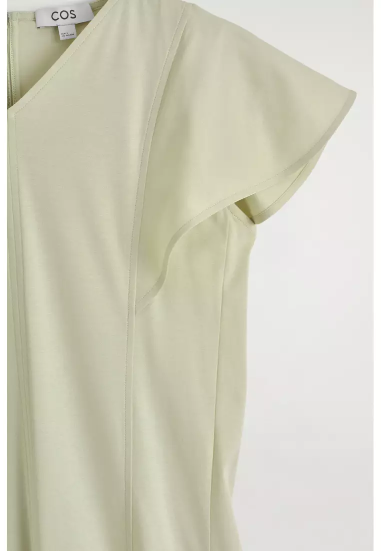 PETAL-SLEEVE COTTON MIDI DRESS