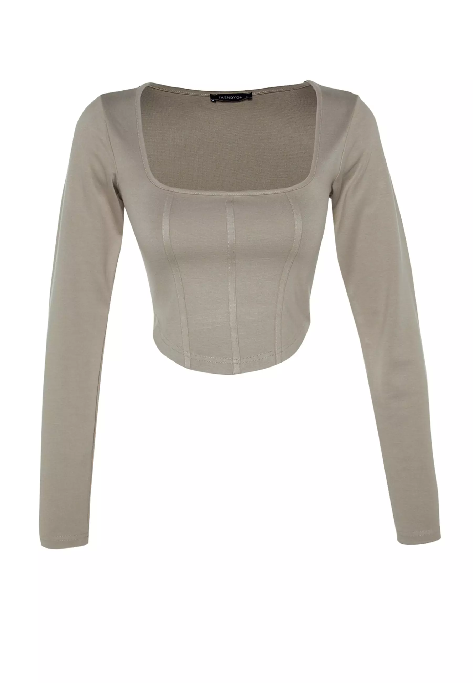 Buy Trendyol Fitted Square Neck Top in Taupe 2024 Online