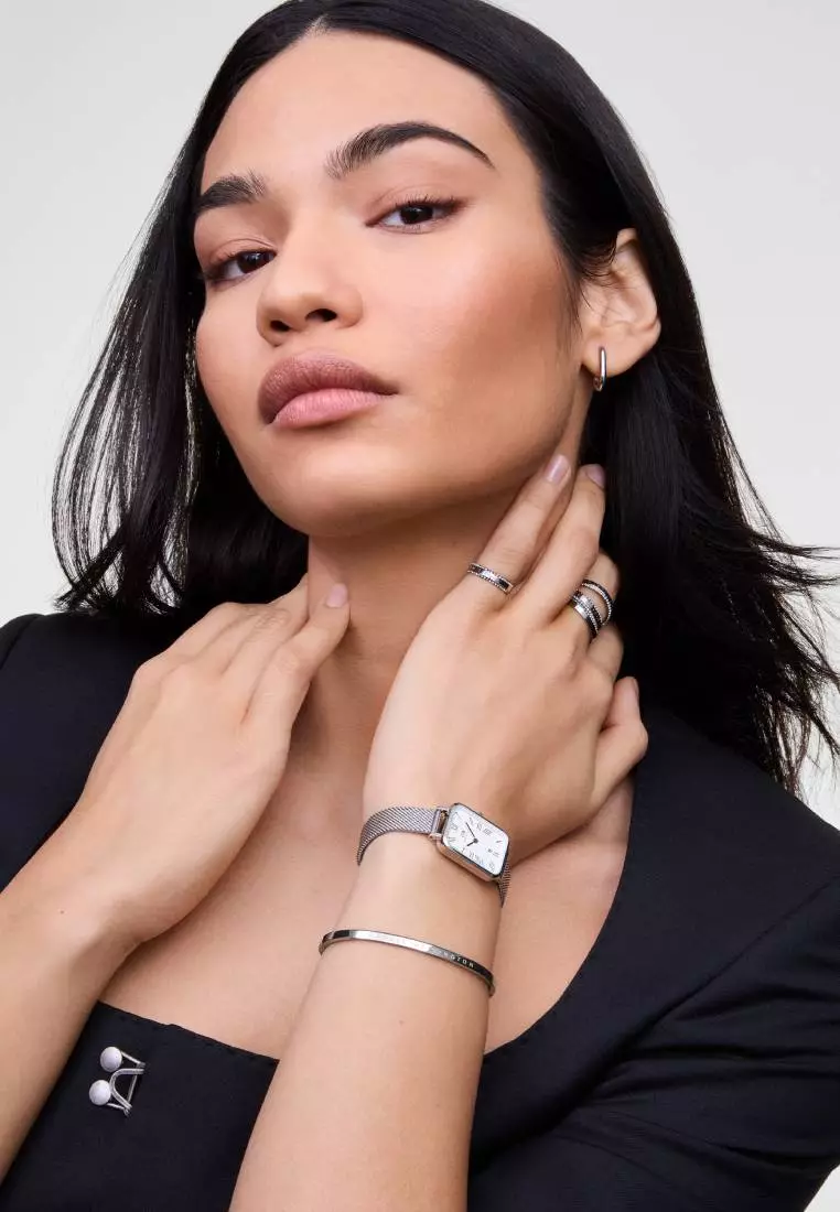 Quadro Roman Numerals Date Sterling White Silver Women Watch stainless steel watch DW Official Authentic Original