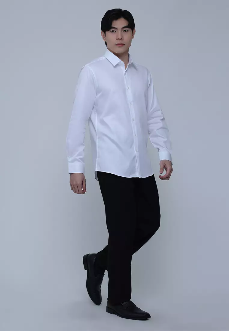 Slim Fit Solid White long Sleeve Dress Shirt