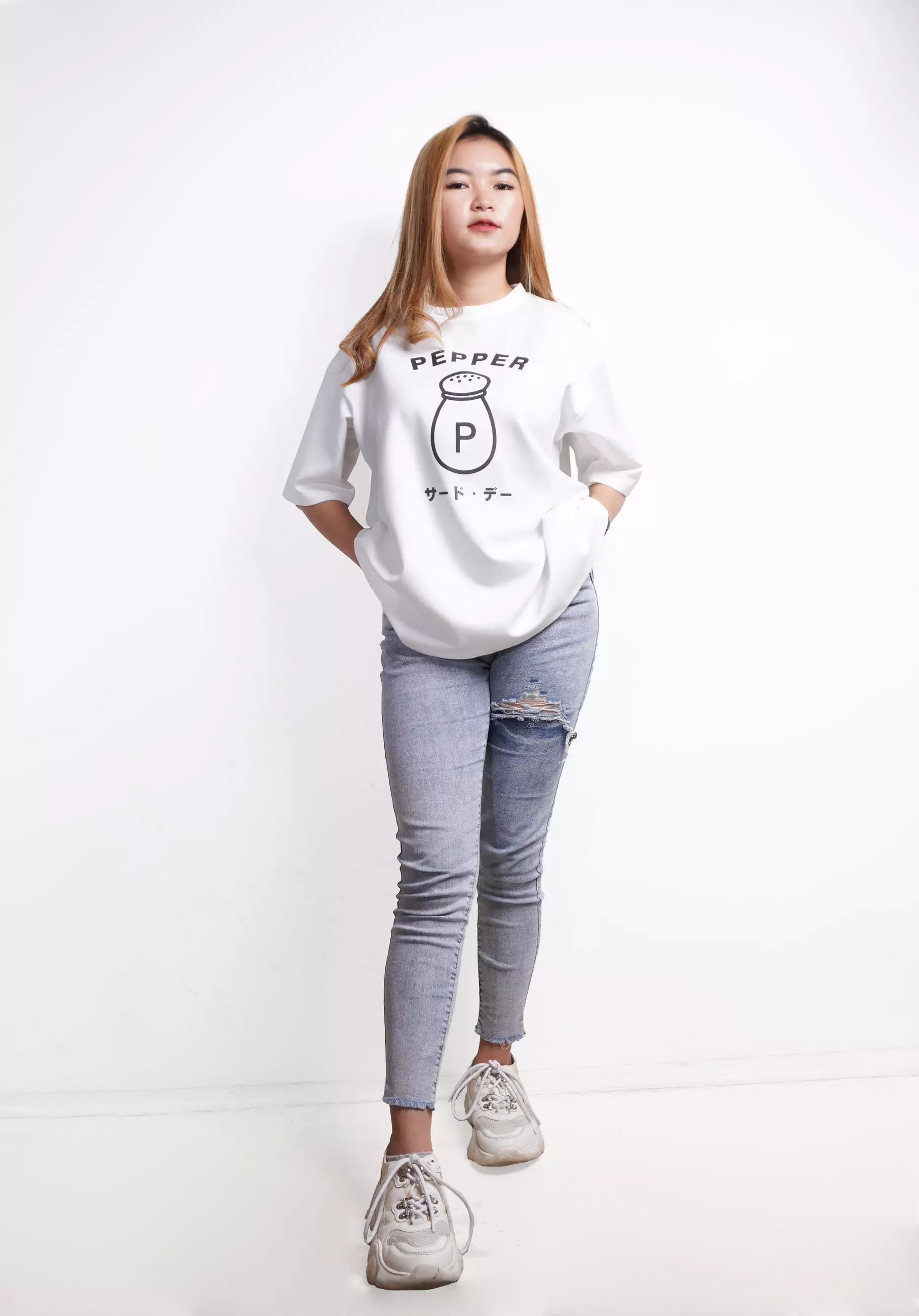 MTM37 kaos oversize tebal scuba korea thirdday couple pepper putih