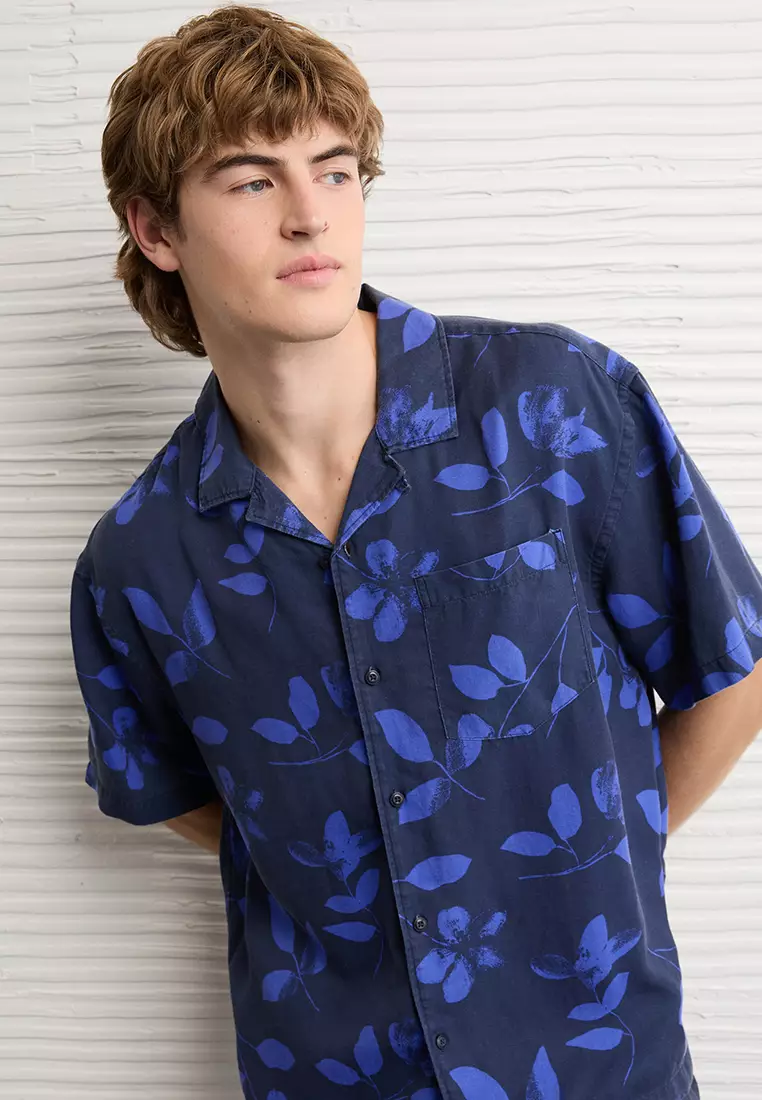 Buy American Eagle Relaxed Fit Short-Sleeves Camp Collar Shirt