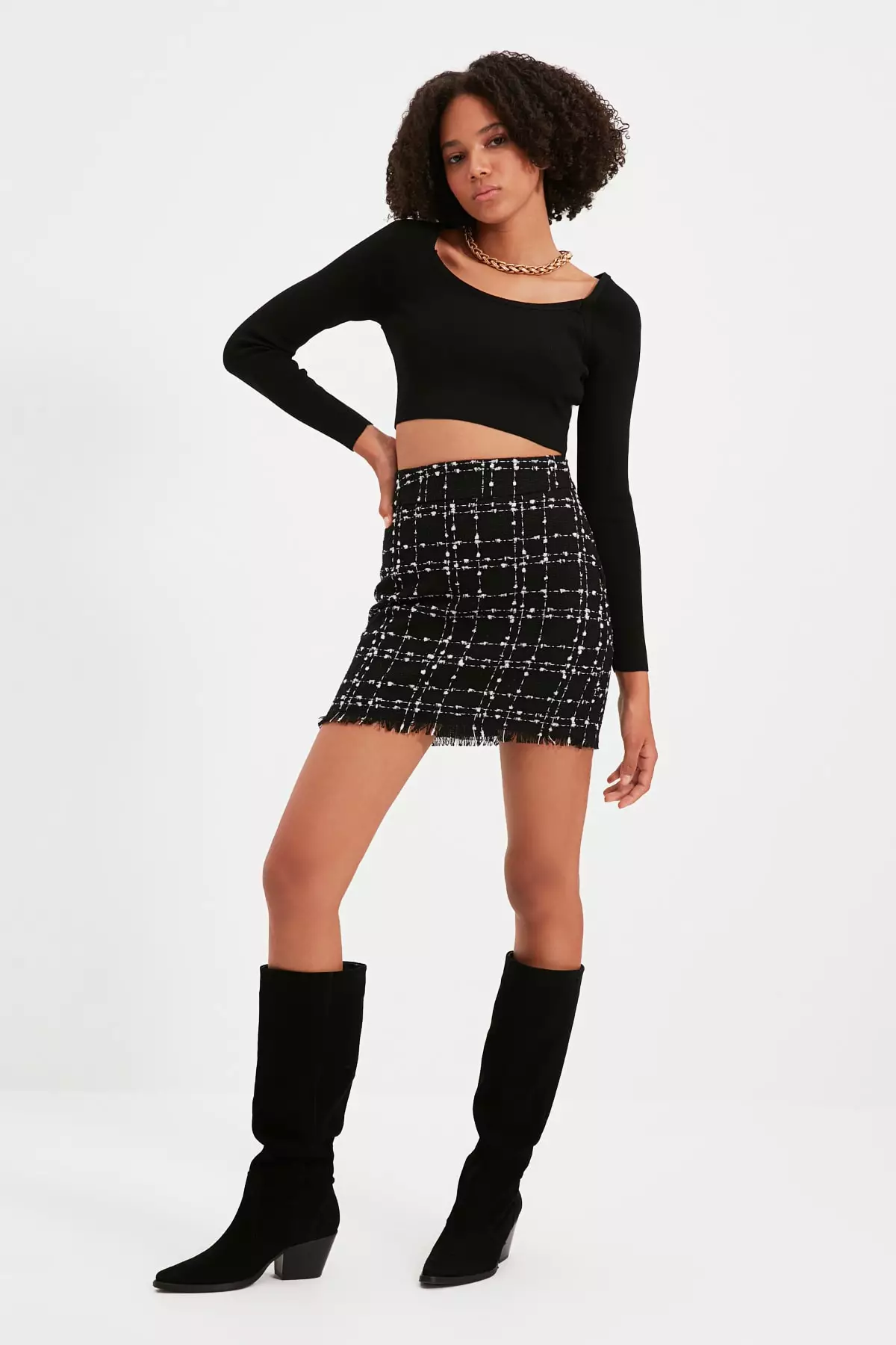 Tassel Detailed Tweed Mini Skirt