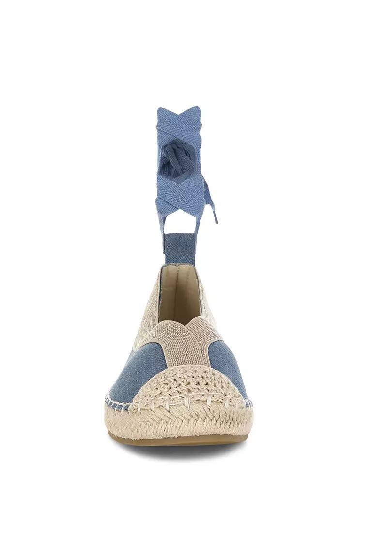 可拆式繫帶牛仔帆布涼鞋