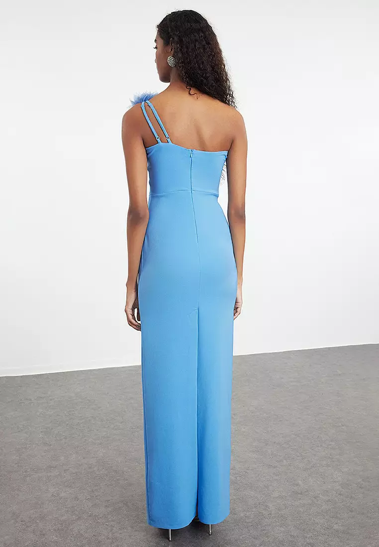 One Shoulder Slit Evening Maxi Dress