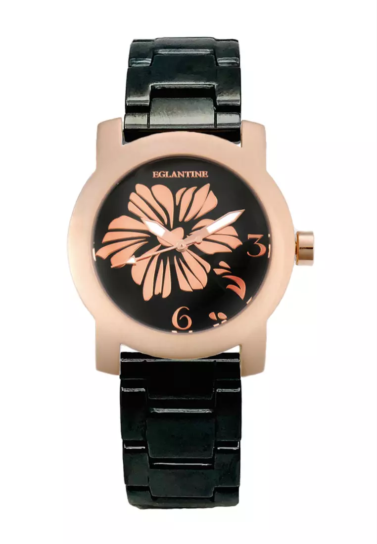 Ceramic - Bauhinia Ladies Pink Gold Plated Steel Quartz Watch, Black Ceramic Bracelet