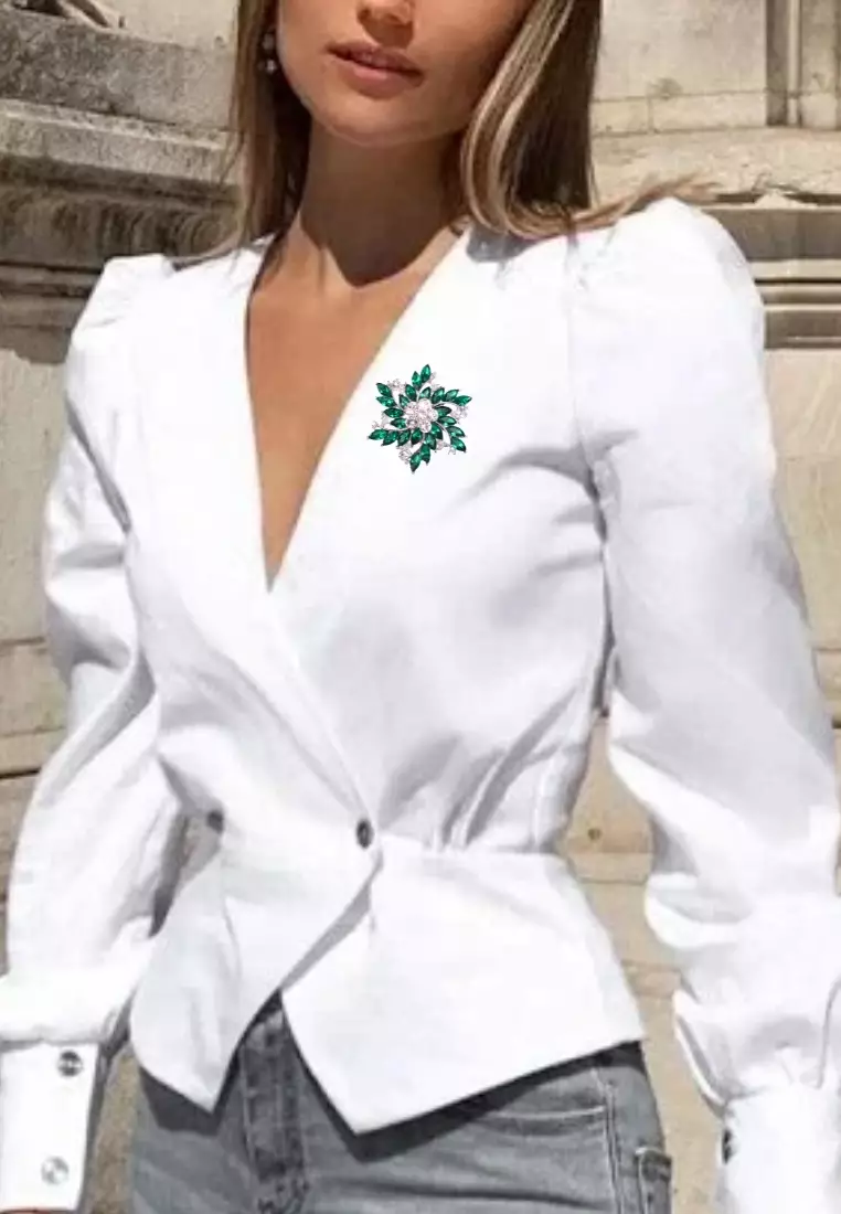 Buy Loveaisyah Brooch Leaf Flower Green Crystal Raya Accessory 2026 ...