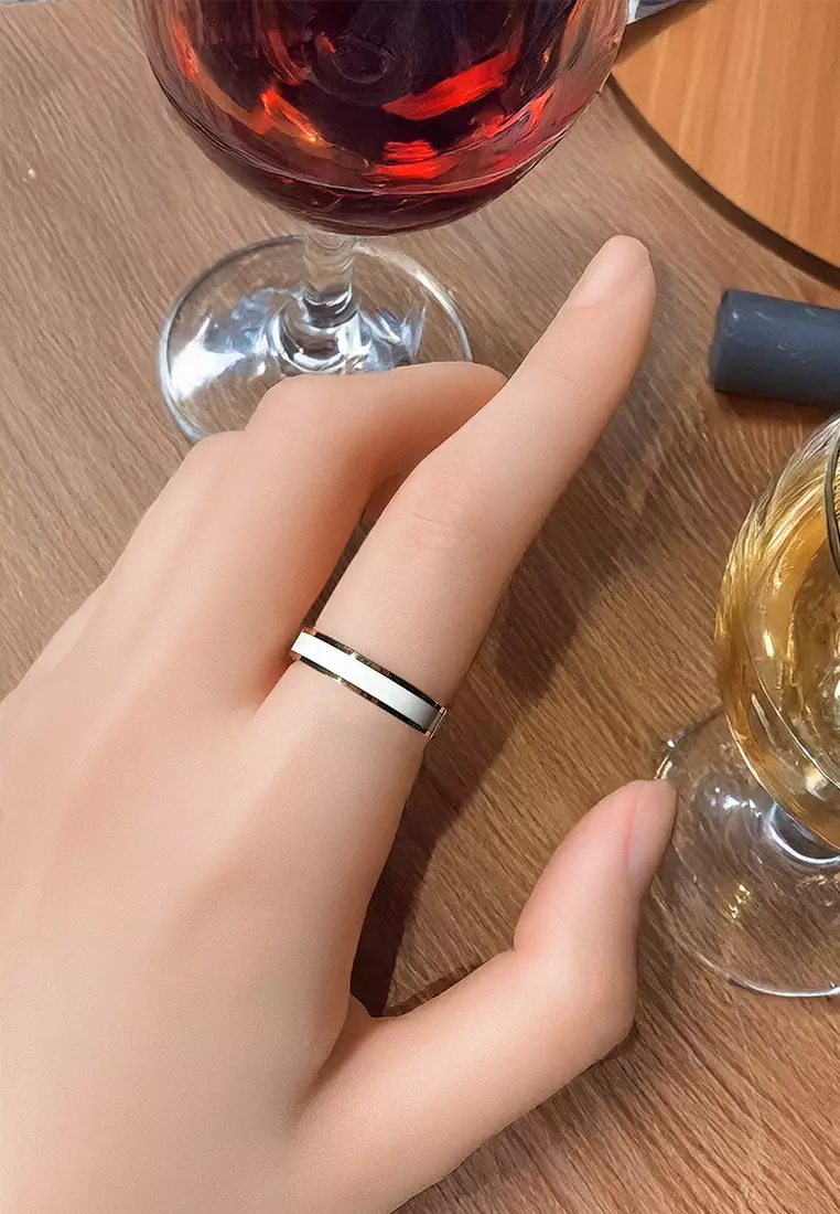 Ceres Timeless Ring White Enamel Ring in Rose Gold