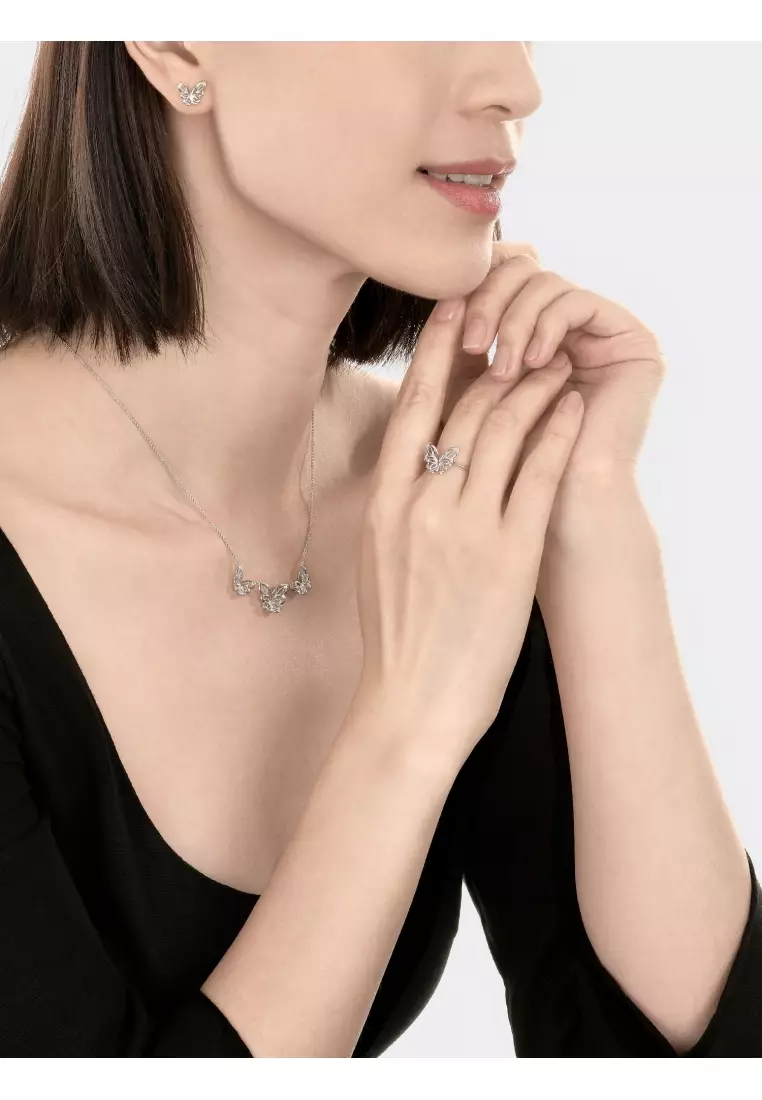950 Platinum Lace Butterfly Stud Earrings for Women 90255E