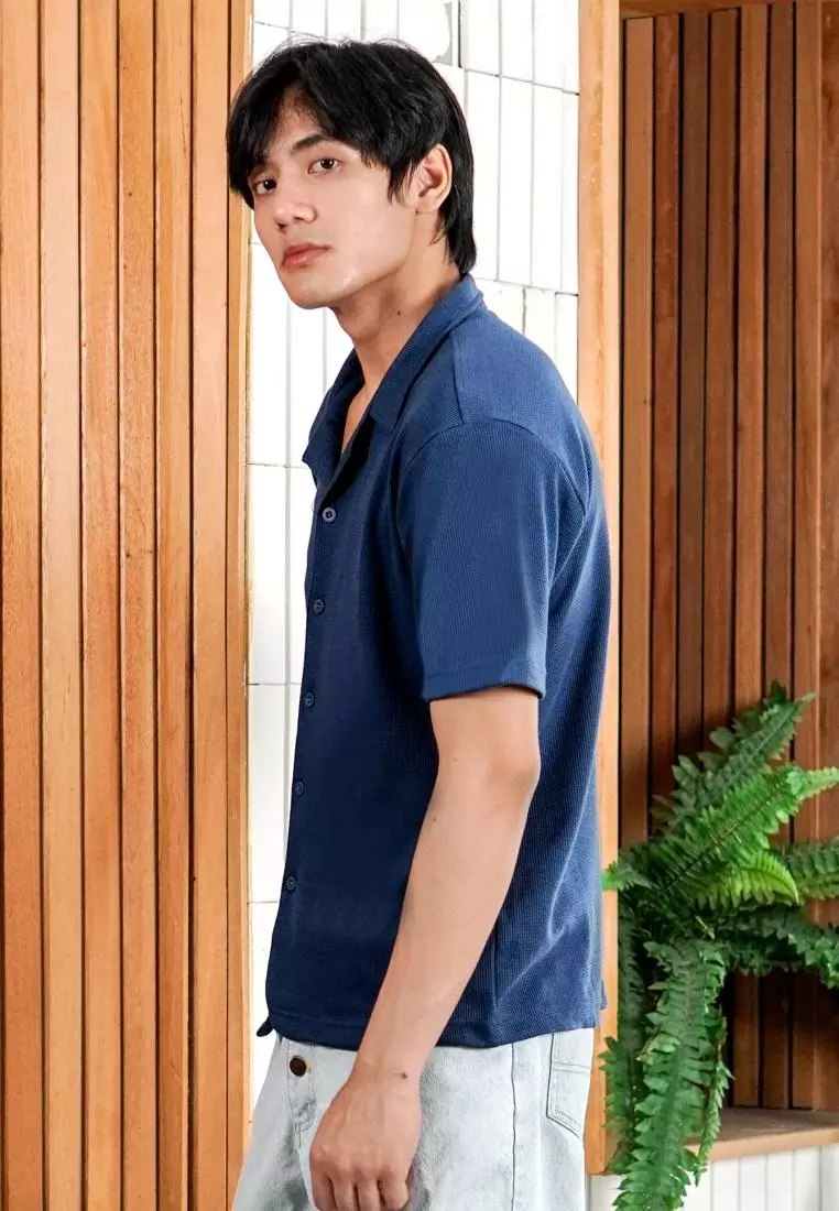 Matsuda Kemeja Pria Lengan pendek Waffle Kasual Sagae