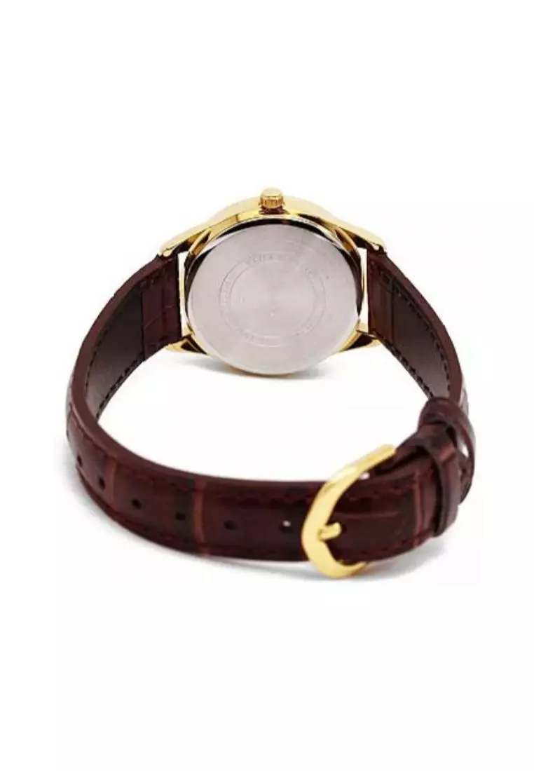 Women's Analog LTP-V005GL-9A Gold Tone Case Leather Watch