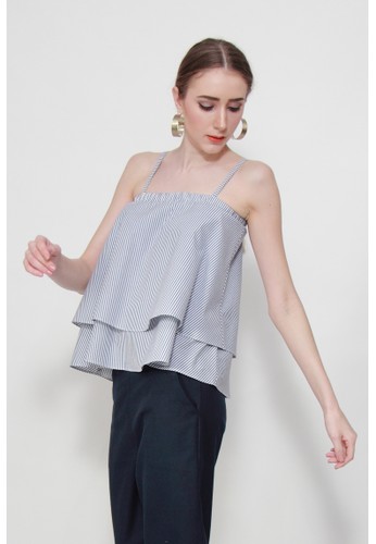 kim. Page Tiered Top White Navy