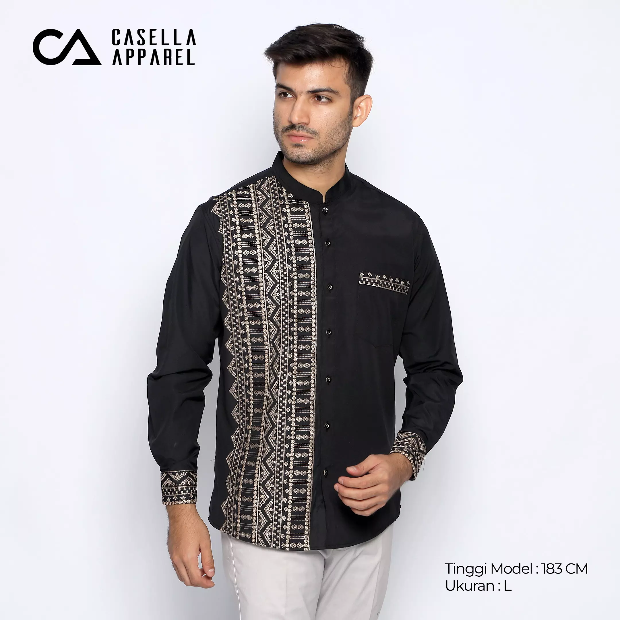 Casella Baju Koko Pria Lengan Panjang Premium Edisi Koko Sultan 9962 Black