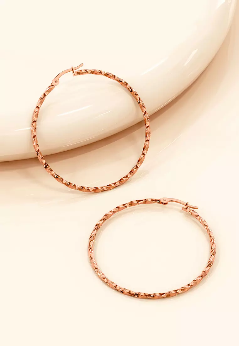 Twisted Hoop Earrings 60mm-Rose Gold