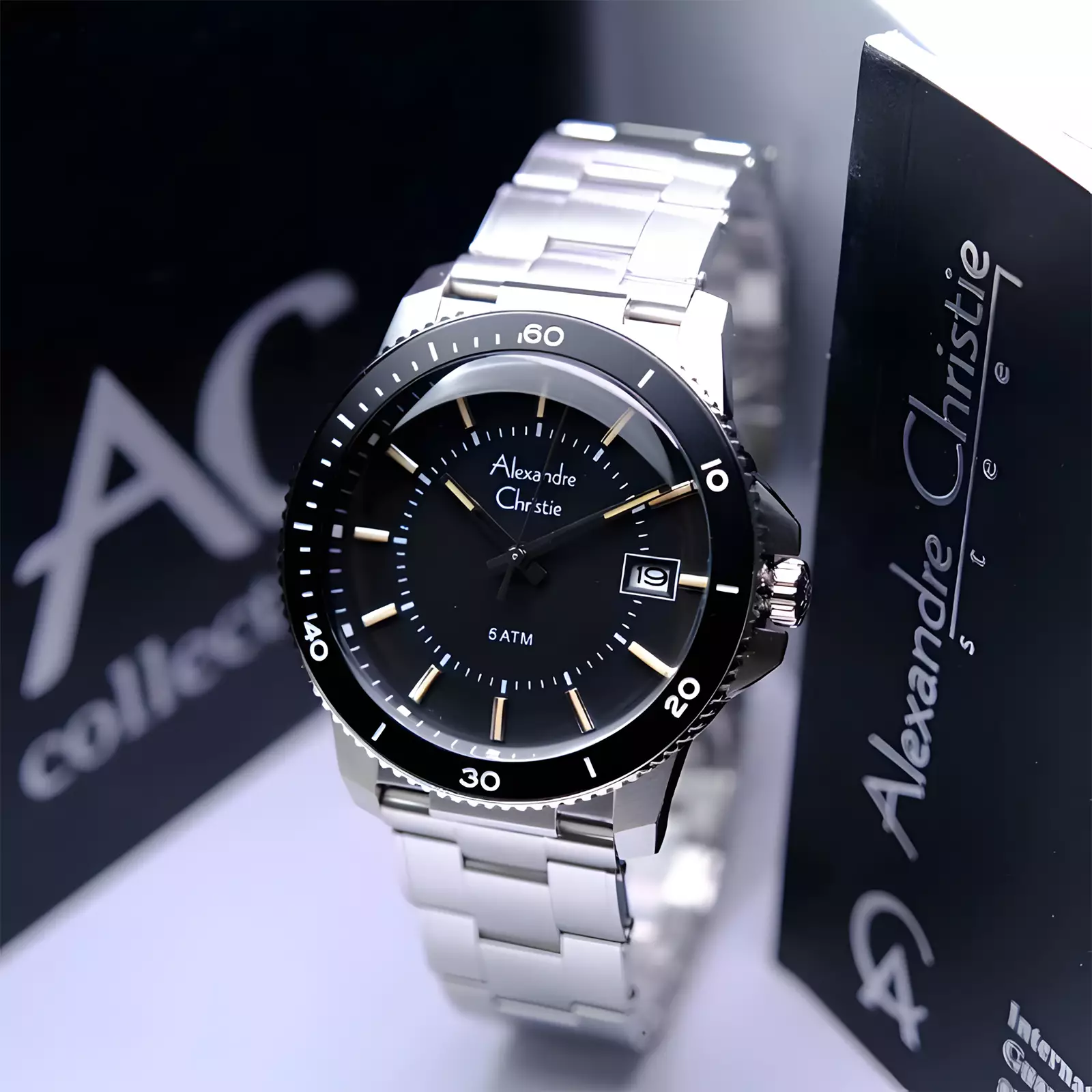 Alexandre Christie Sport - Jam Tangan Analog Pria - Silver Black - All Stainless Steel - 6141 MDBSSBA